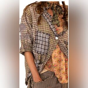 Magnolia Pearl Love Supply Co Patchwork Piecewise Jacket Frayed Boho OS Rare